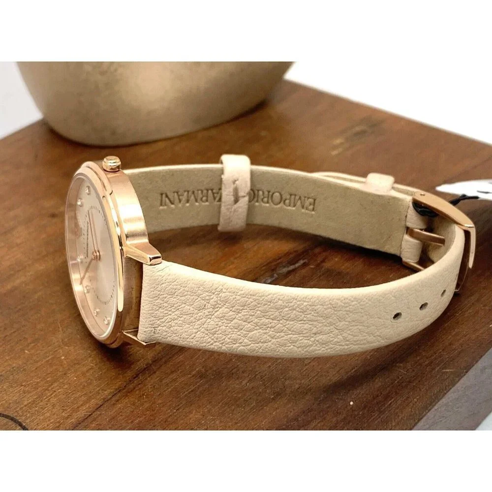 Emporio Armani Women's Watch AR2510 Quartz Rose Gold Nude Leather Strap … - Picture 9 of 14